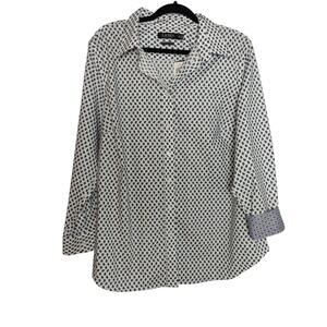 NWT Lauren Ralph Lauren Sz 2X White Paisley Stretch Non-Iron Button Up Shirt